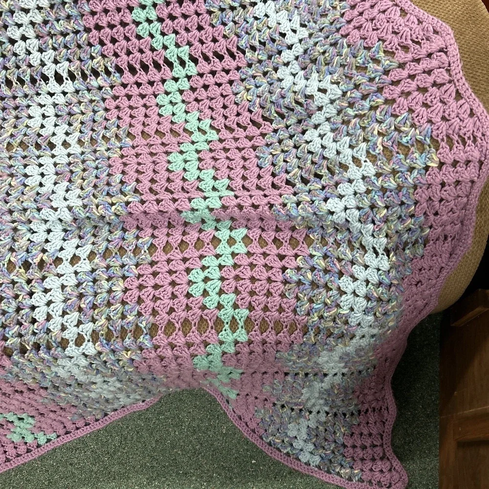 Grannycore Large Crochet Afghan Multi Colored‎ Blanket/Bedspread/Throw 72